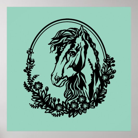 Pferdekopf mit Blume Poster (Vorne)