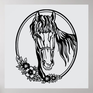 Pferdekopf mit Blume Poster