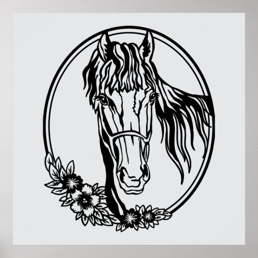 Pferdekopf mit Blume Poster (Vorne)