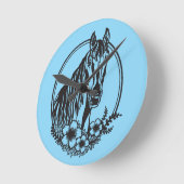 Pferdekopf mit Blume Runde Wanduhr (Winkel)