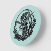 Pferdekopf mit Blume Runde Wanduhr (Winkel)