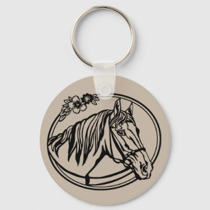 Pferdekopf mit Blume Schlüsselanhänger