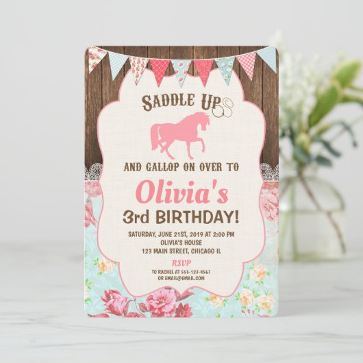 Pferdekraut Geburtstagsgröbchen Einladung (Stehend Vorderseite)