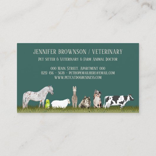 Pferdekuh Schafhund Katze Bird Animal Alpaca Visitenkarte (Rückseite)
