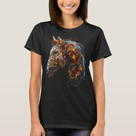 Pferdekunst Herbstleaves Reiten Tierpferd T-Shirt (Vorderseite)