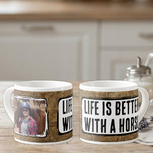 Pferdeliebhaber 1 Foto Faux-Holz schwarz weiß Espressotasse