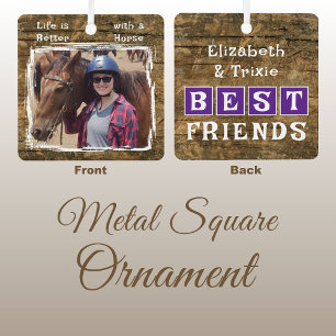 Pferdeliebhaber Foto Namen lila rustikal Ornament Aus Metall