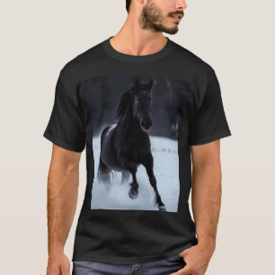 Pferdeliebhaber Grafik Schwarzes Pferd läuft in de T-Shirt