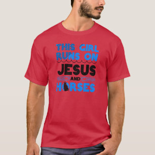 Pferdeliebhaber-Mädchen läuft auf Jesus und Horses T-Shirt