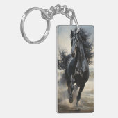 Pferdeliebhaber, schwarzer Hengst Schlüsselanhänger (Vorderseite links)