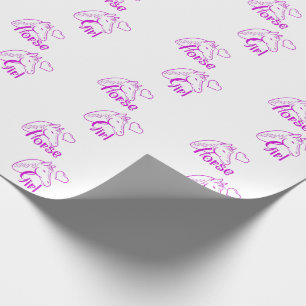 Pferdemädchen in Lila mit Pferdekopf-Schrift Geschenkpapier