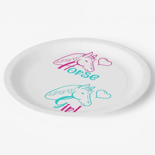 Pferdemädchen in Rosa und Türkis Pappteller (Schrägansicht)