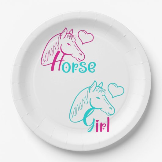 Pferdemädchen in Rosa und Türkis Pappteller (Vorderseite)