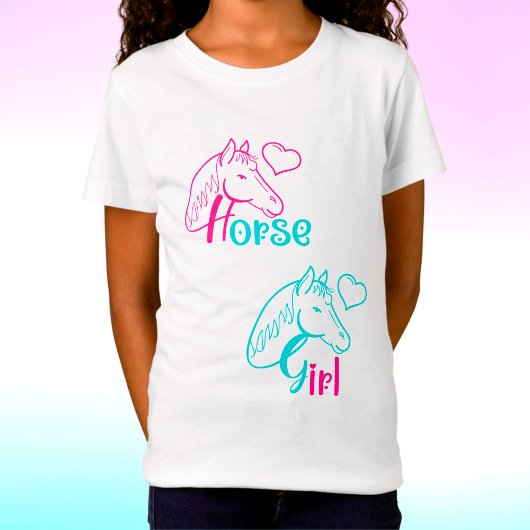 Pferdemädchen in Rosa und Türkis T-Shirt