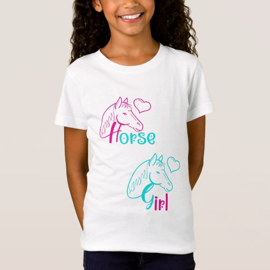 Pferdemädchen in Rosa und Türkis T-Shirt (Vorderseite)