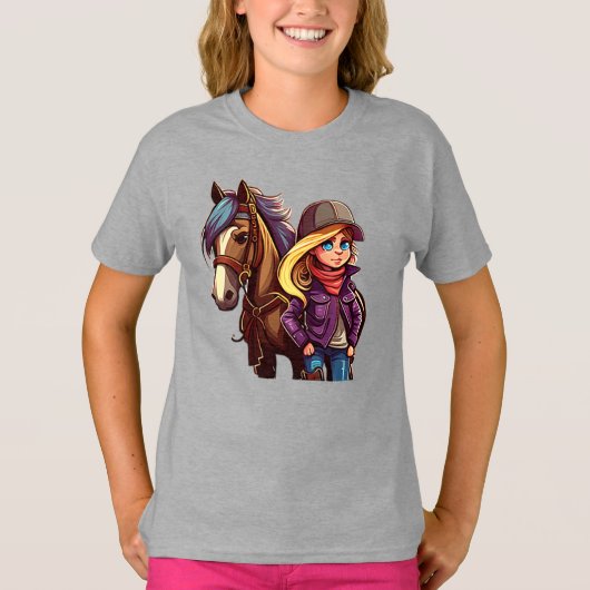 Pferdemädchen niedliches Pony T-Shirt (Vorderseite)