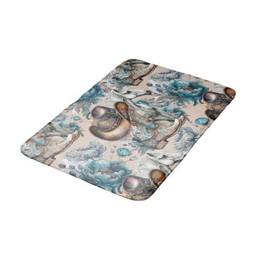 Pferdemädchen türkisfarbenes Muster Badematte (Schrägansicht)