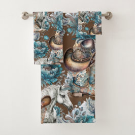 Pferdemädchen türkisfarbenes Muster Badhandtuch Set