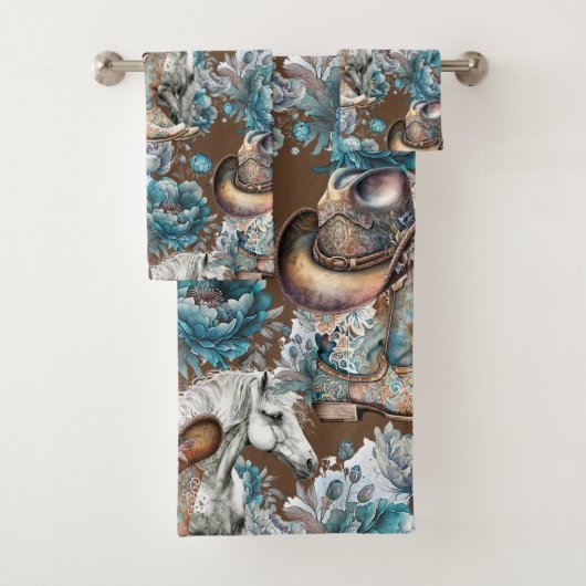 Pferdemädchen türkisfarbenes Muster Badhandtuch Set (Insitu)