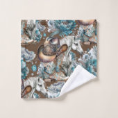 Pferdemädchen türkisfarbenes Muster Badhandtuch Set (Waschlappen)