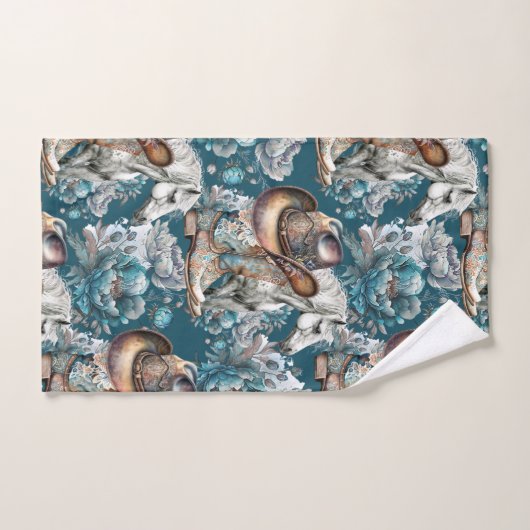 Pferdemädchen türkisfarbenes Muster Badhandtuch Set (Handtuch)