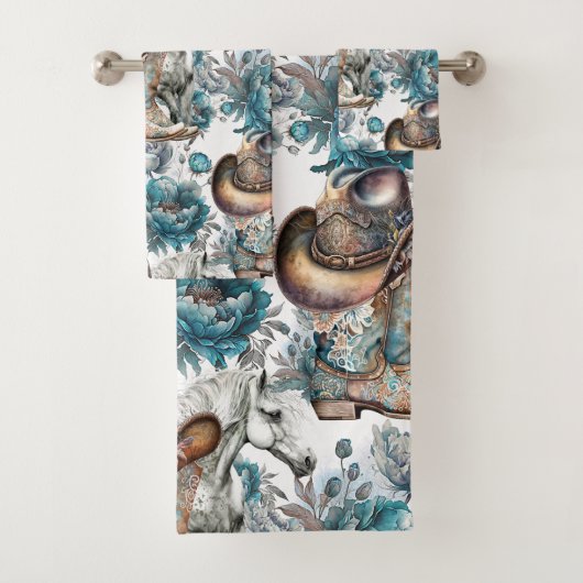 Pferdemädchen türkisfarbenes Muster Badhandtuch Set (Insitu)