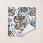 Pferdemädchen türkisfarbenes Muster Badhandtuch Set (Waschlappen)