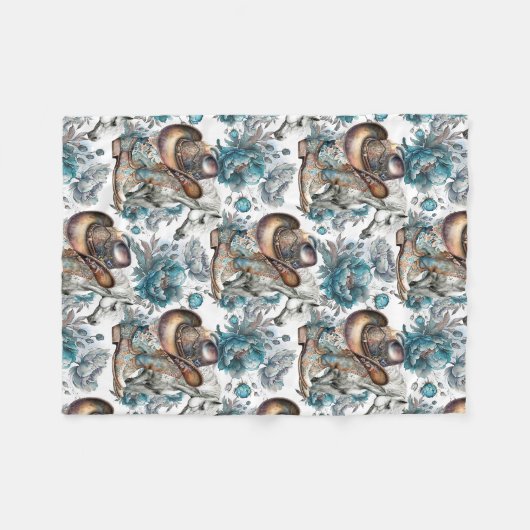 Pferdemädchen türkisfarbenes Muster Fleecedecke (Vorderseite (Horizontal))