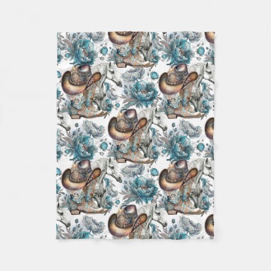 Pferdemädchen türkisfarbenes Muster Fleecedecke (Vorderseite)