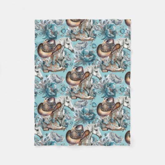 Pferdemädchen türkisfarbenes Muster Fleecedecke (Vorderseite)