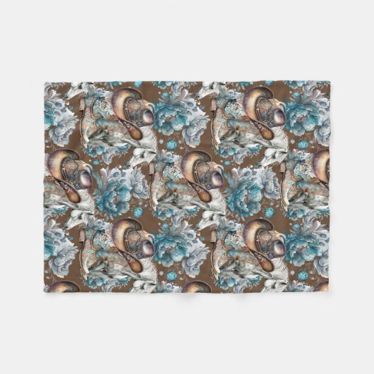 Pferdemädchen türkisfarbenes Muster Fleecedecke (Vorderseite (Horizontal))