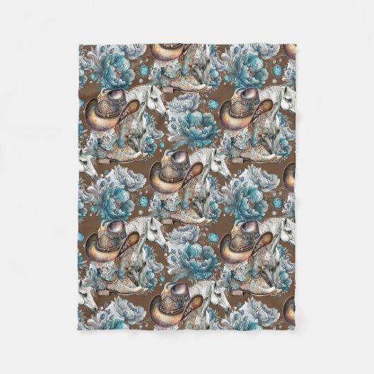 Pferdemädchen türkisfarbenes Muster Fleecedecke (Vorderseite)