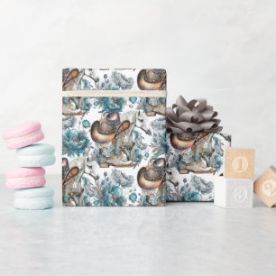 Pferdemädchen türkisfarbenes Muster Geschenkpapier