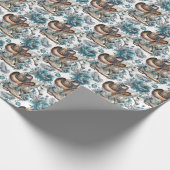 Pferdemädchen türkisfarbenes Muster Geschenkpapier (Ecke)