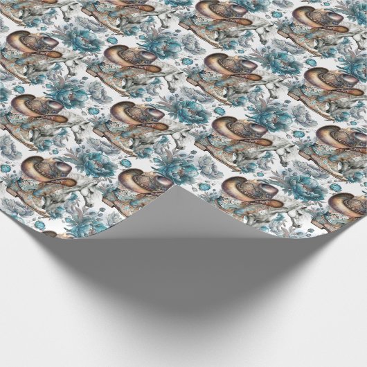 Pferdemädchen türkisfarbenes Muster Geschenkpapier (Ecke)