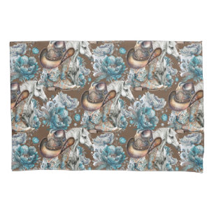 Pferdemädchen türkisfarbenes Muster Kissenbezug