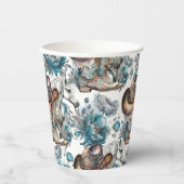 Pferdemädchen türkisfarbenes Muster Pappbecher (Vorderseite)