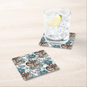 Pferdemädchen türkisfarbenes Muster Rechteckiger Pappuntersetzer (Vor Ort)