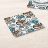 Pferdemädchen türkisfarbenes Muster Rechteckiger Pappuntersetzer (angewinkelt)