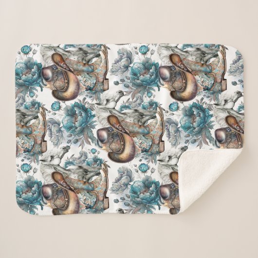 Pferdemädchen türkisfarbenes Muster Sherpadecke (Vorderseite (Horizontal))