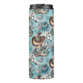 Pferdemädchen türkisfarbenes Muster Thermosbecher (Rückseite)