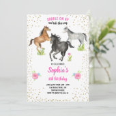 Pferdemädchen zum Geburtstag Einladung Rosa Blüten (Stehend Vorderseite)