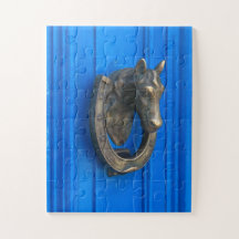 Pferdemessing auf Blau | Vintage-Türklopfer-Kunst