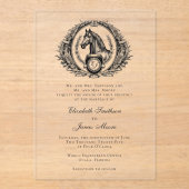 Pferdemongramm Elegante Pferdeschlittenhochzeit Kl Acryleinladungen (Vorderseite)