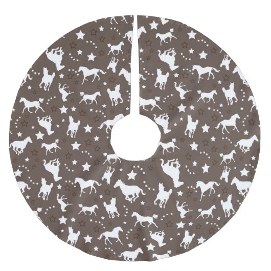 Pferdemuster im braunen Baumrock Polyester Weihnachtsbaumdecke (Vorderseite)