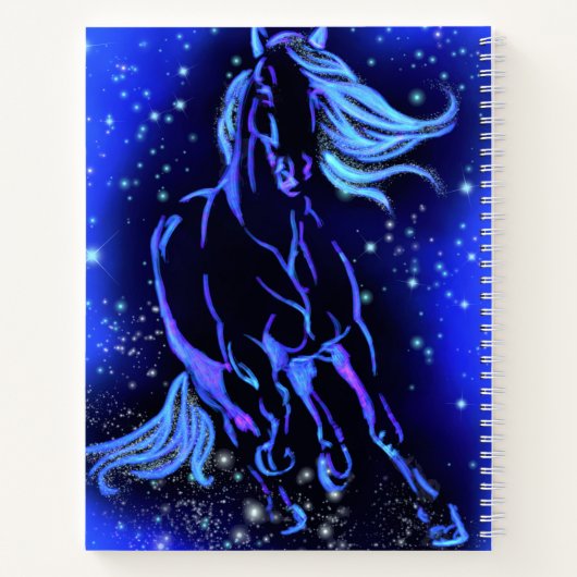 PferdeNotebook läuft in blauer Mondlicht Notizblock (Rückseite)