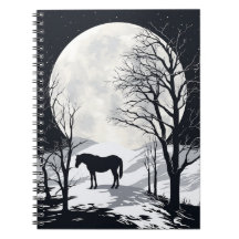 PferdeNotebook | Vollmond mit Silhouette