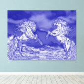 Pferdepaare in blau-weiß V2 Leinwand drucksvoll (Insitu (Holzboden))