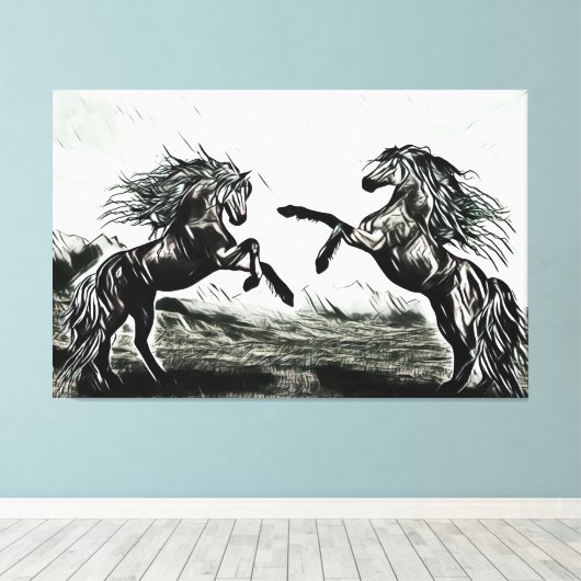 Pferdepaare in Schwarz und Weiß Leinwanddruck (Insitu (Holzboden))