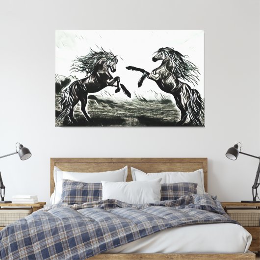 Pferdepaare in Schwarz und Weiß Leinwanddruck (Insitu (Schlafzimmer))